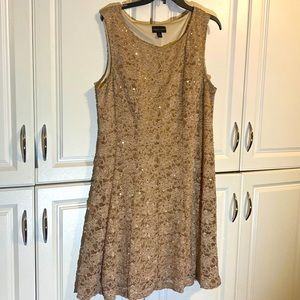 Tan sequined fit and flare dress size 16
